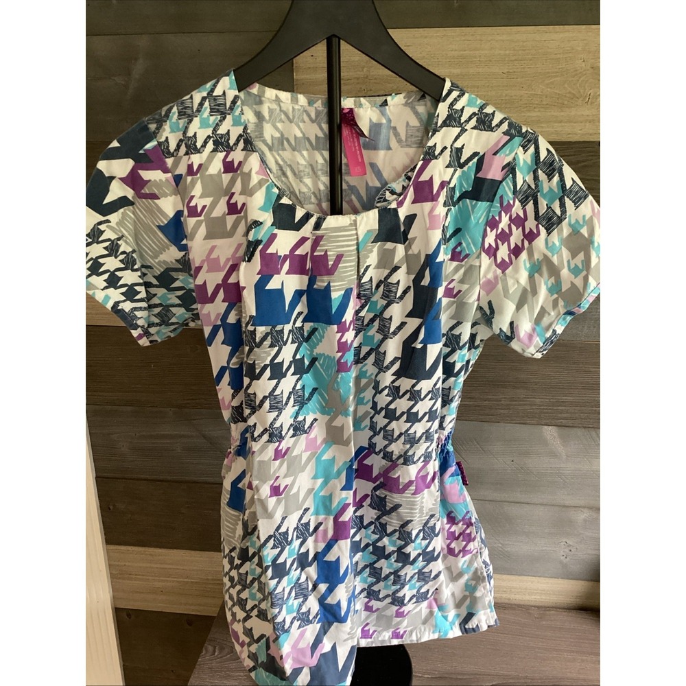 Scrub Works Women XS Medical‎ Scrub Shirt Elastic Waste Short Sleeve Pockets